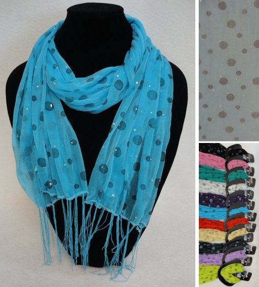 Sheer SCARF with Fringe--Polka Dots/Sparkle